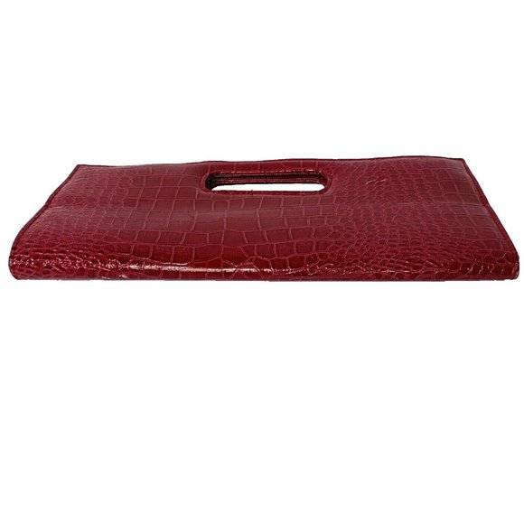 Holiday Red Croc Envelope Clutch Purse Faux Leather Snake Skin Slim New Years - Picture 3 of 10